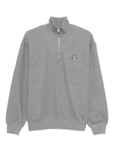 Hanorac Maison Kitsune de jumătate de fermoar gri