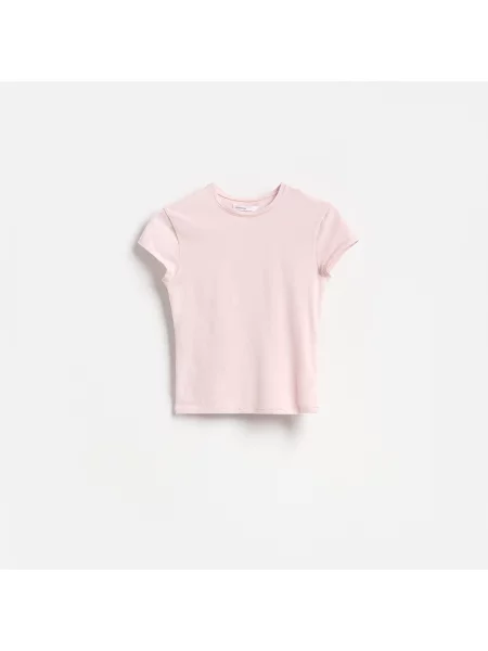 Reserved Tričko slim fit pastelově růžová