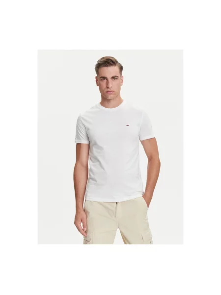 T-shirt o kroju slim fit z czystej bawełny w zestawie 2 szt. Tommy Jeans biała