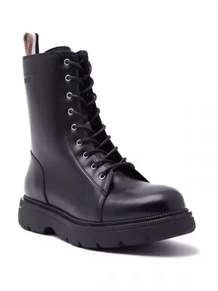 BOSS BLACK Bőr magassarkú bokacsizma Jacob LaceUp-C fekete