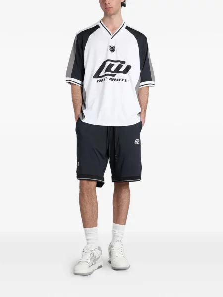 Тениска Off-white с принт с V-образно деколте бяло