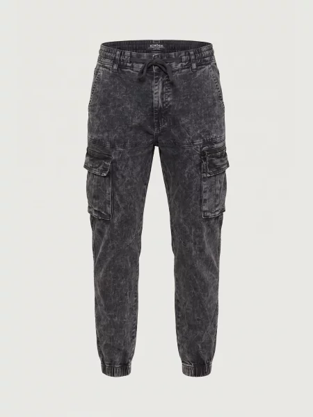 KOROSHI Rifľové kapsáče denim čierny