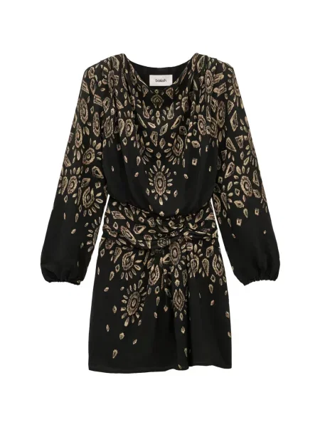 Rochie mini Ba&sh cu imagine cu imprimeu abstract drapată negru