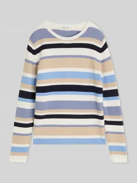 Sweter o kroju regular fit z prążkowanymi wykończeniami Tom Tailor błękitny