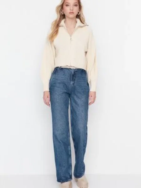 Blugi Trendyol cu talie înaltă albastru