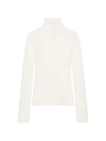 Pulover cu guler înalt top Courreges cu broderie alb