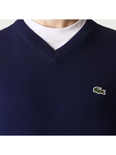 Lacoste Sweter Z Dekoltem W Serek Z Organicznej Bawełny granatowy