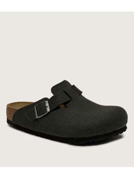 Birkenstock De lână mules încălțăminte Boston cu adaos de piele verde