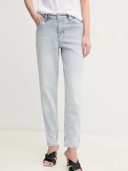 Дънки Calvin Klein Jeans с висока талия синьо