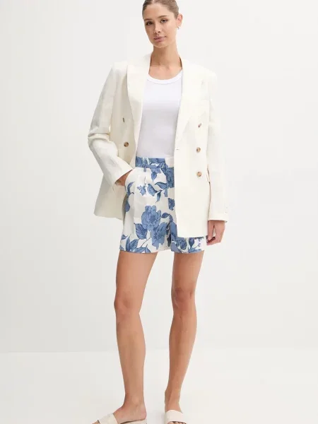 OUI szorty biały wzorzyste high waist niebieskie