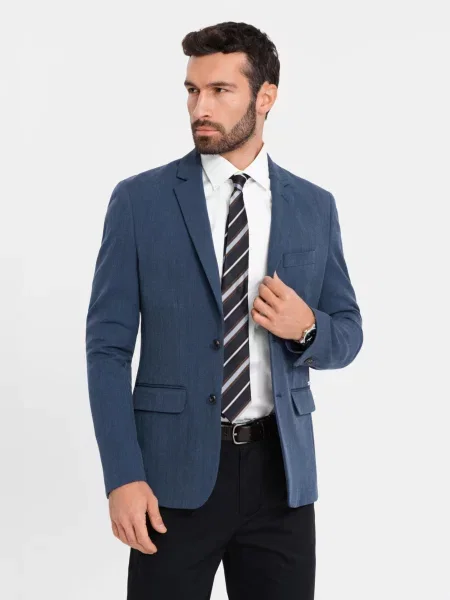 Vlnené kockované elegantné sako Ombre modrá