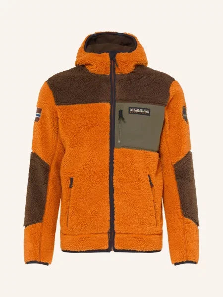 Napapijri Fleecová Mikina Yupik / tmavě hnědá / khaki oranžová