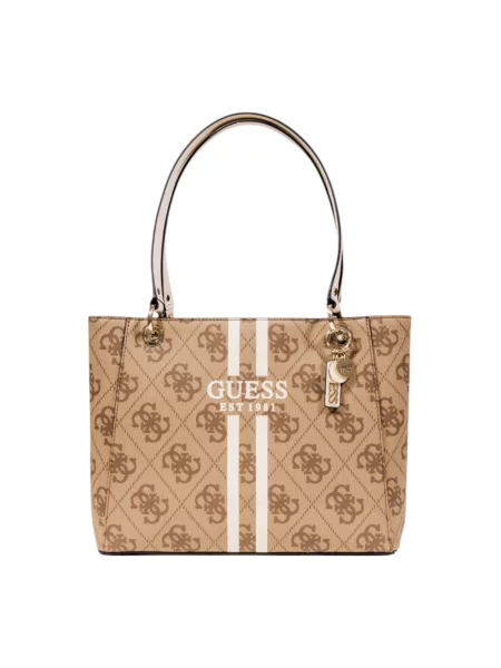 Lniana torebka skórzana Guess beżowa