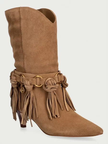 MICHAEL Michael Kors botine pentru femei din piele întoarsă Daniela Fringe Mid Boot bej