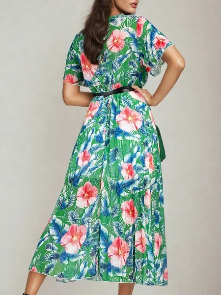 Rochie midi Resti cu model floral plisată până la genunchi albastru