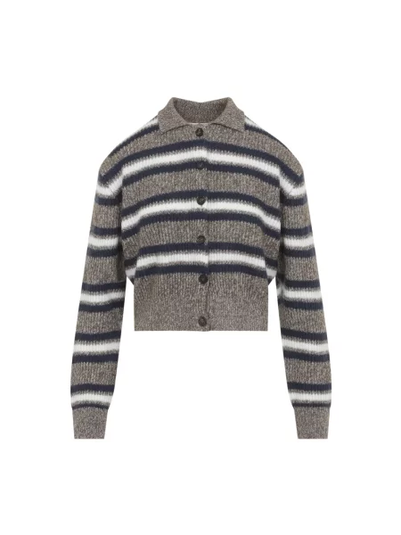 Sweter Brunello Cucinelli w paski z paskiem brązowy