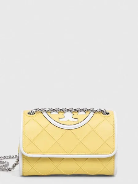 Tory Burch geantă de piele Fleming galben
