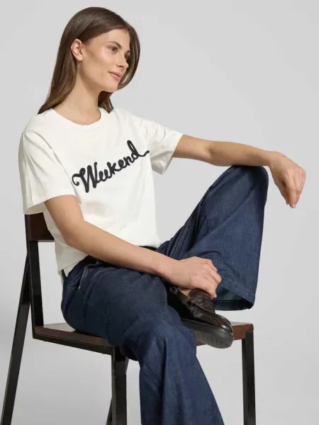 T-shirt z okrągłym dekoltem model ‘CABINA’ Weekend Max Mara czerwona