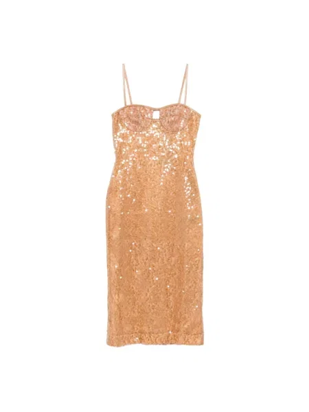 Sukienka midi David Koma z cekinami do kolan brązowa