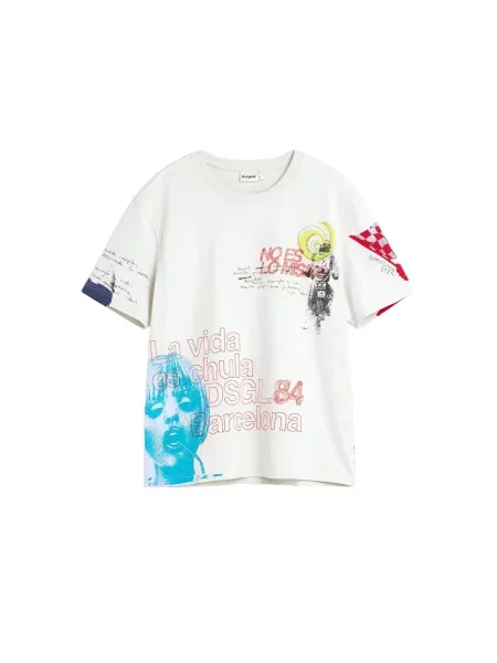 Desigual Tricou azur / roşu închis / negru alb