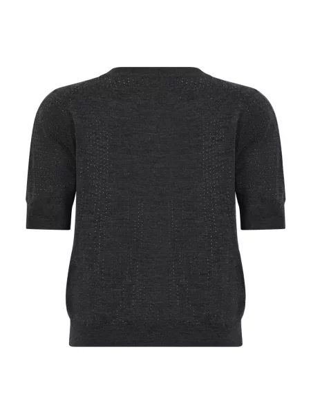 Sweter Parosh z krótkim rękawem z dżetami szary