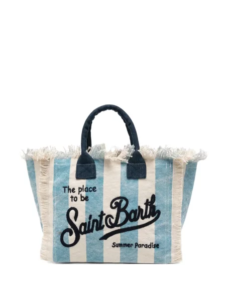 Geantă shopper Mc2 Saint Barth cu franjuri cu dungi albastru
