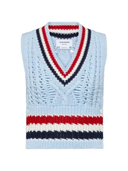 Vestă tricotată Thom Browne tricotate albastru