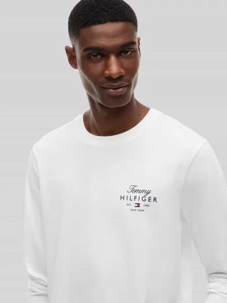 Bluzka z długim rękawem o kroju regular fit z czystej bawełny Tommy Hilfiger biała