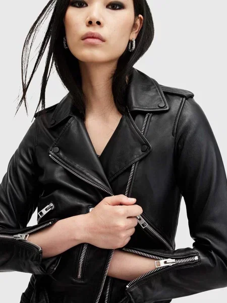 Шкіряна куртка AllSaints BALFERN BIKER перехідна чорний