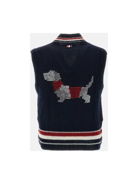 Sweter Thom Browne wełniany z dekoltem w serek niebieski