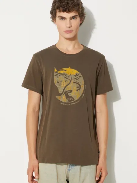 Fjallraven t-shirt Arctic Fox zielony z nadrukiem brązowa