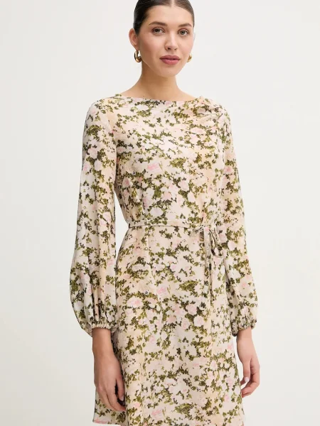 Копринена рокля Weekend Max Mara къса разкроена бежово