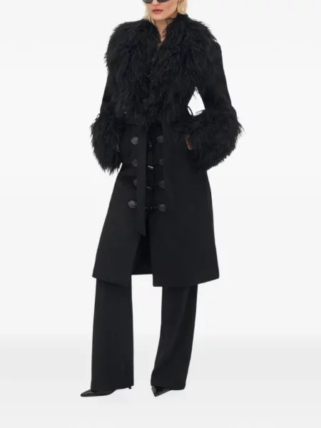 Palton de blană Ow Collection cu blană negru