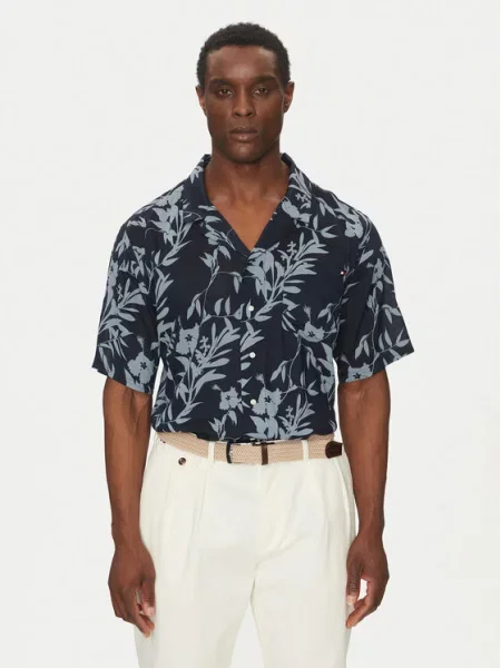 Tommy Hilfiger Marškiniai Bowling Shirt Print Tamsiai mėlyna