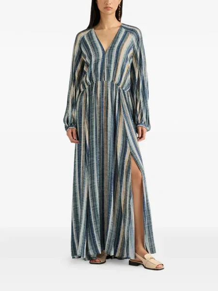 Maksi sukienka maxi Momoni z dekoltem w serek garniturowa niebieska