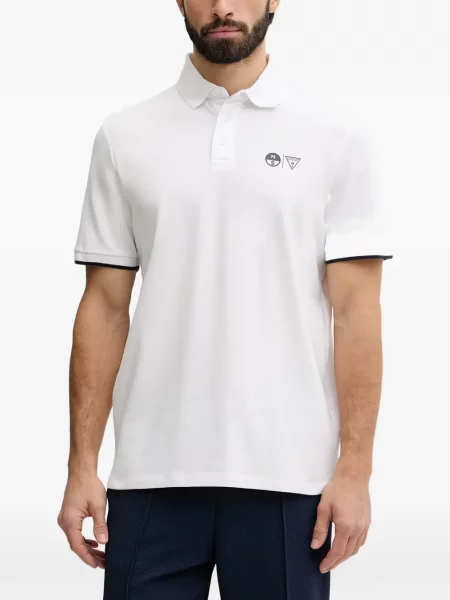 Tricou polo Guess cu autograf alb