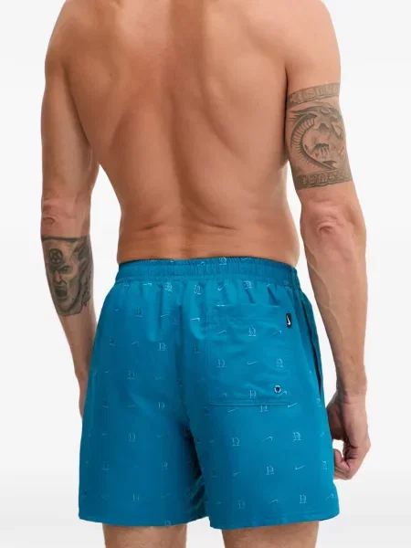 Slip de baie Nike cu gât halter cu imagine cu imprimeu geometric negru