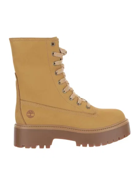 Botki Timberland skórzane na platformie w miejskim stylu brązowe