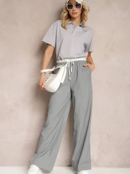 Pantaloni din cu Picior Larg Talie Înaltă în Talie Comina gri