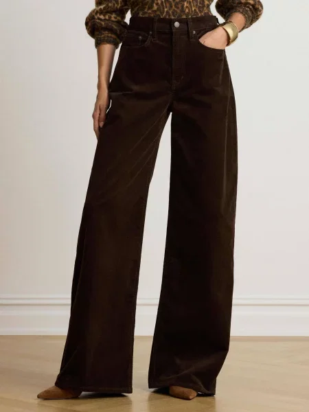 LAUREN RALPH LAUREN Pantaloni | catifea reiată | Relaxed fit | high rise maro