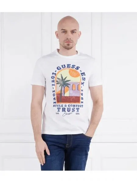 GUESS Tricou PALM WINDOW alb