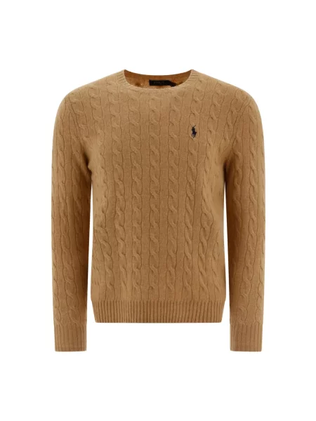 Sweter z dzianiny o kroju regular fit z mieszanki wełny i kaszmiru Ralph Lauren beżowy
