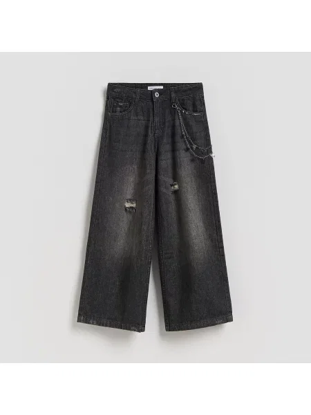 Reserved Džíny super wide leg s řetízkem černý