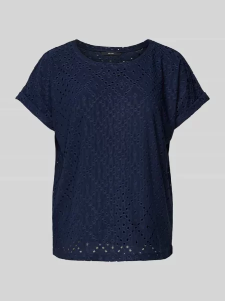 T-shirt o kroju relaxed fit z ażurową koronką model ‘TASSA’ Vero Moda granatowa