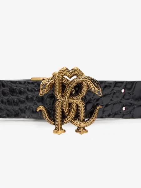 Curea Roberto Cavalli cu model piele de șarpe negru
