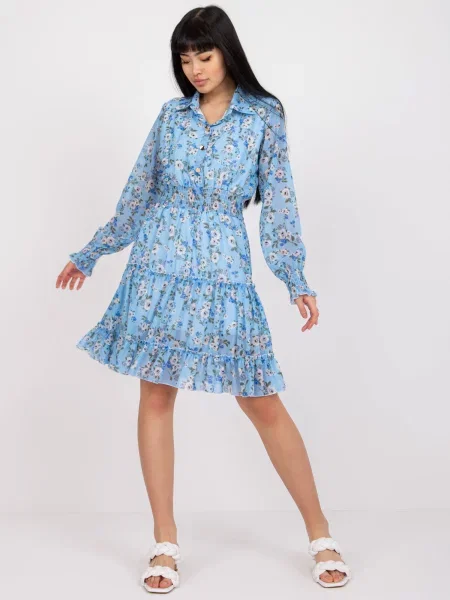 Rochie mini Fashionhunters cu model floral cu imagine de costum albastru