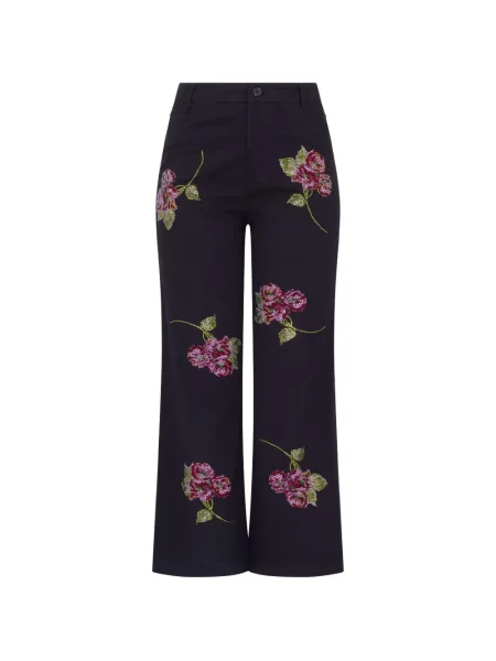 Cropp pantaloni Libertine cu model floral negru