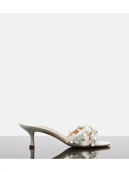 Kožené kvetinové mules Manolo Blahnik biela