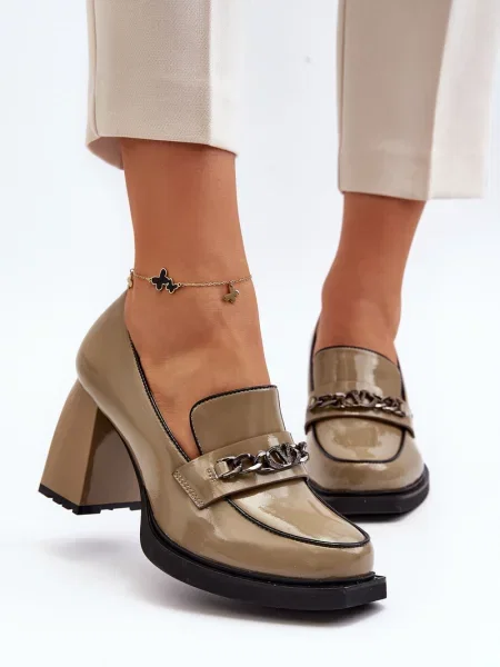 Usnjene lakirane chunky salonarji Vinceza zelena