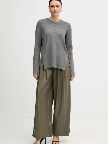 Штани United Colors of Benetton широкі висока посадка зелений